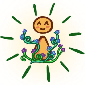 yellow figure with flowering vines and a golden glow behind it 